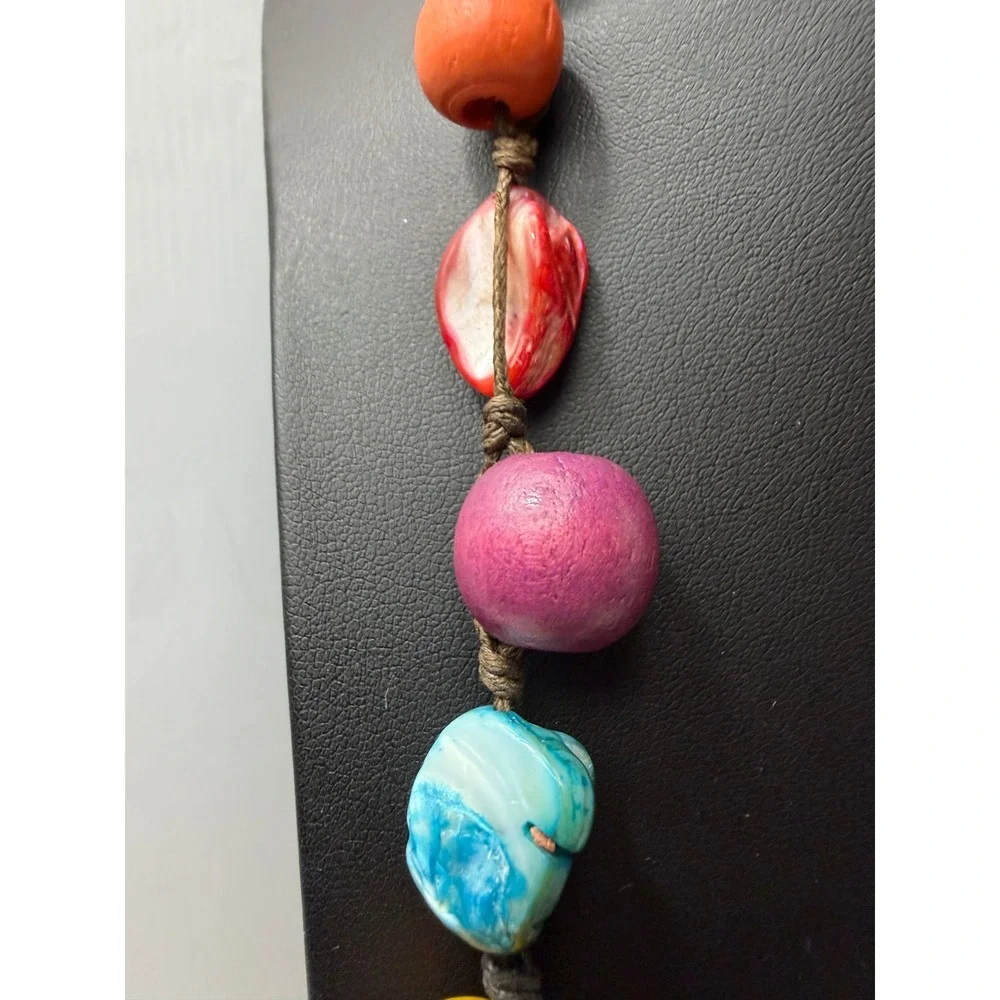 Beaded Necklace Wood Shell Glass Bead Boho Dopamine Summer